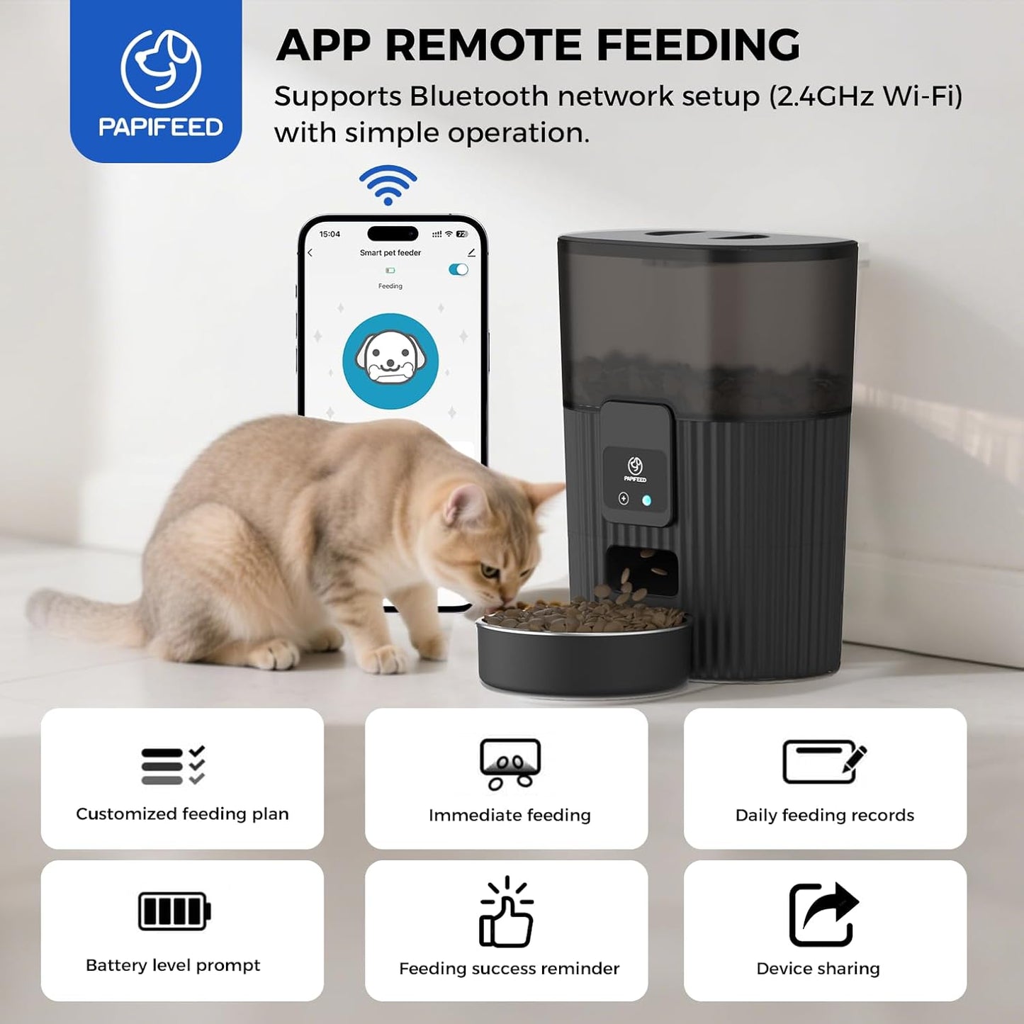 Automatic Cat Feeders with APP: Wifi Pet Dry Food Dispenser Compatible with Alexa & Echo,Smart Timed Auto Cat Feeder with Anti-Bite Power Cord for Cats, Dogs,Up to 10 Meals per Day(15 Cups