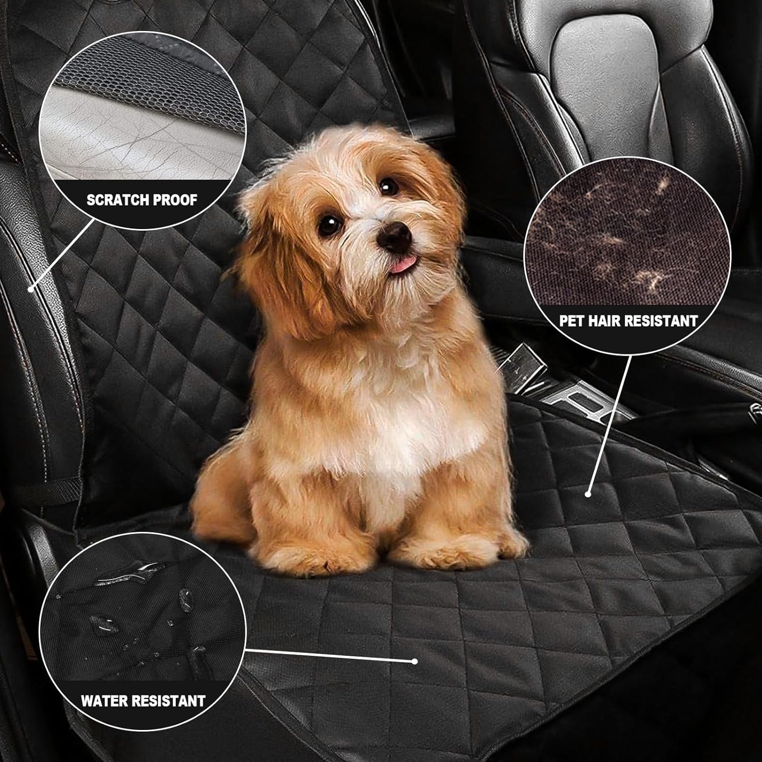 Thick, waterproof, non-slip dog seat covers for cars, trucks, SUVs. Converts for full front &  back seat protection!
