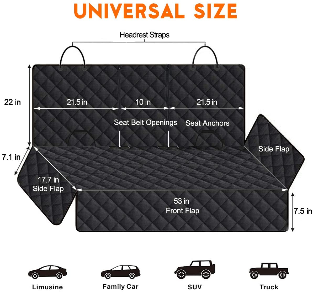 Keep your back seat protected! This waterproof, non-slip cover fits most cars/trucks/SUVs, even armrests.