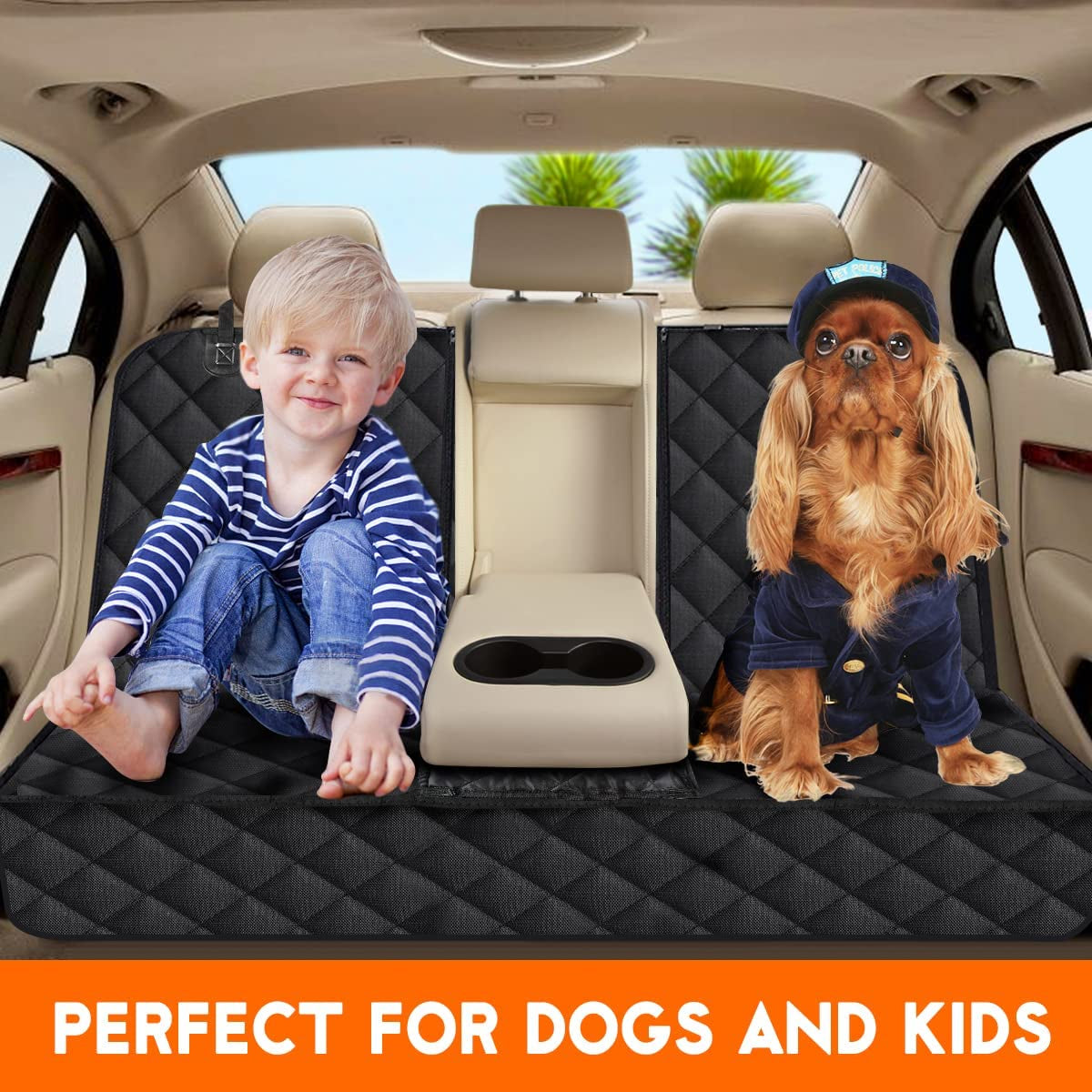 Keep your back seat protected! This waterproof, non-slip cover fits most cars/trucks/SUVs, even armrests.