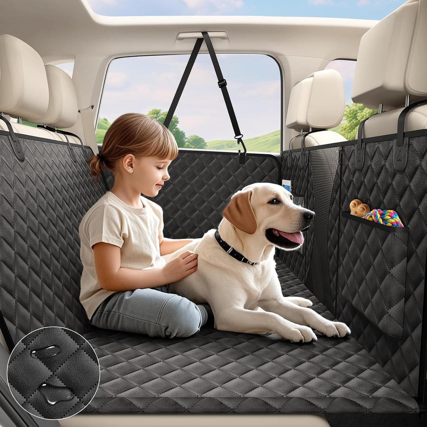 Thick, waterproof, non-slip dog seat covers for cars, trucks, SUVs. Converts for full front &  back seat protection!
