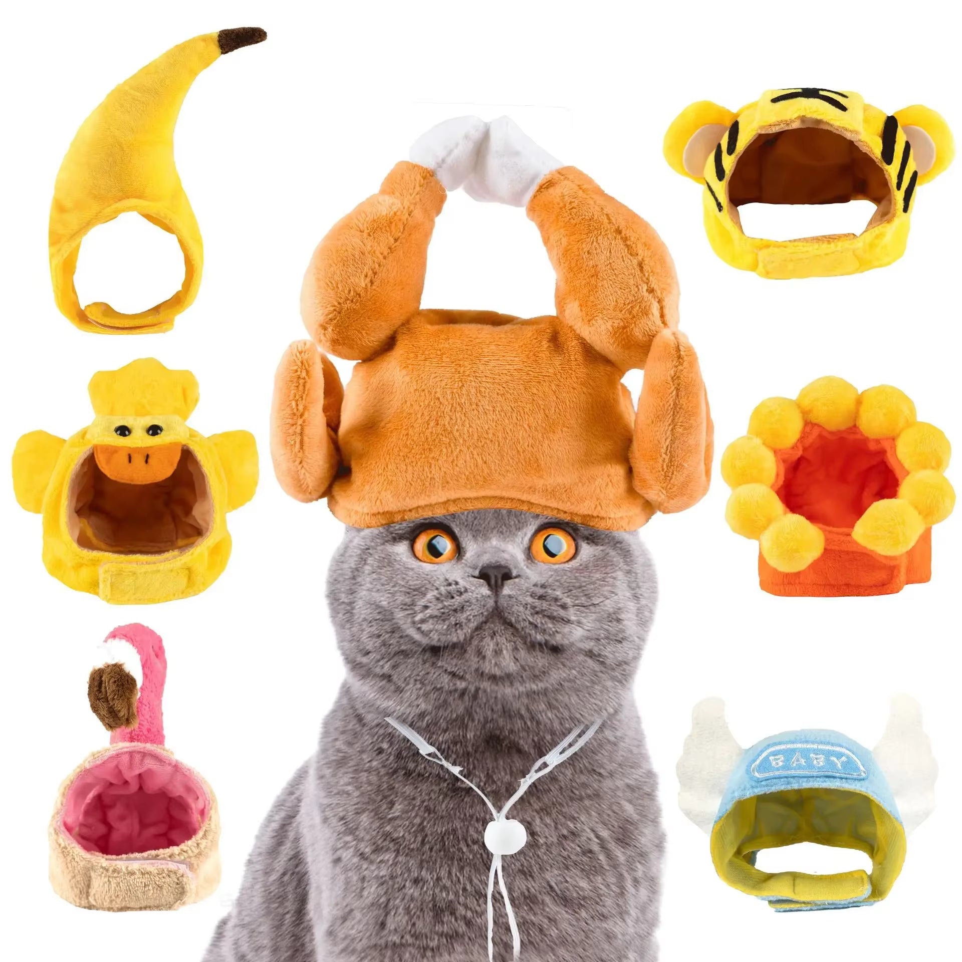 Cute Cat Turkey Hat Funny Hand-Made Banana Puppy Caps Pets Halloween Party Cosplay Headwear Adjiustable Cat Hat Hair Decoration
