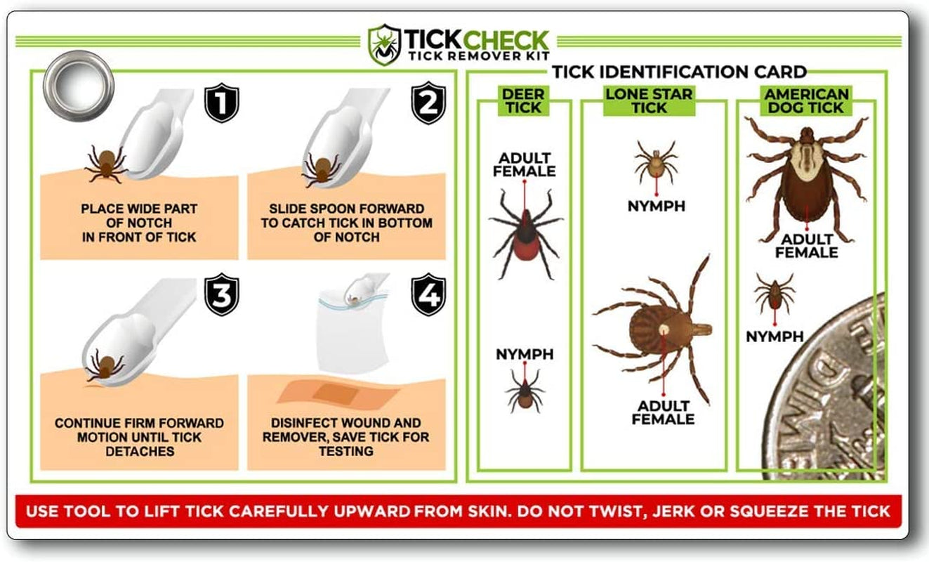 3 lightweight tick remover spoons with handy guide and carabiner for safe, easy removal.