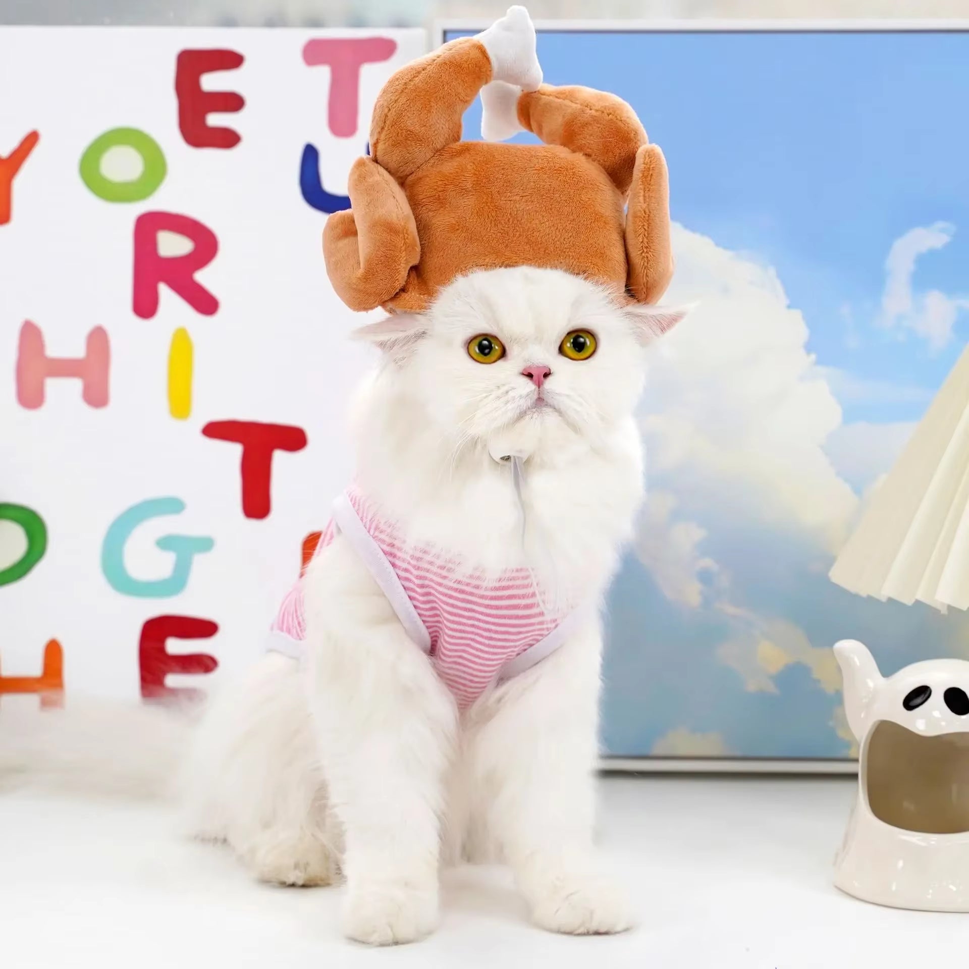 Cute Cat Turkey Hat Funny Hand-Made Banana Puppy Caps Pets Halloween Party Cosplay Headwear Adjiustable Cat Hat Hair Decoration