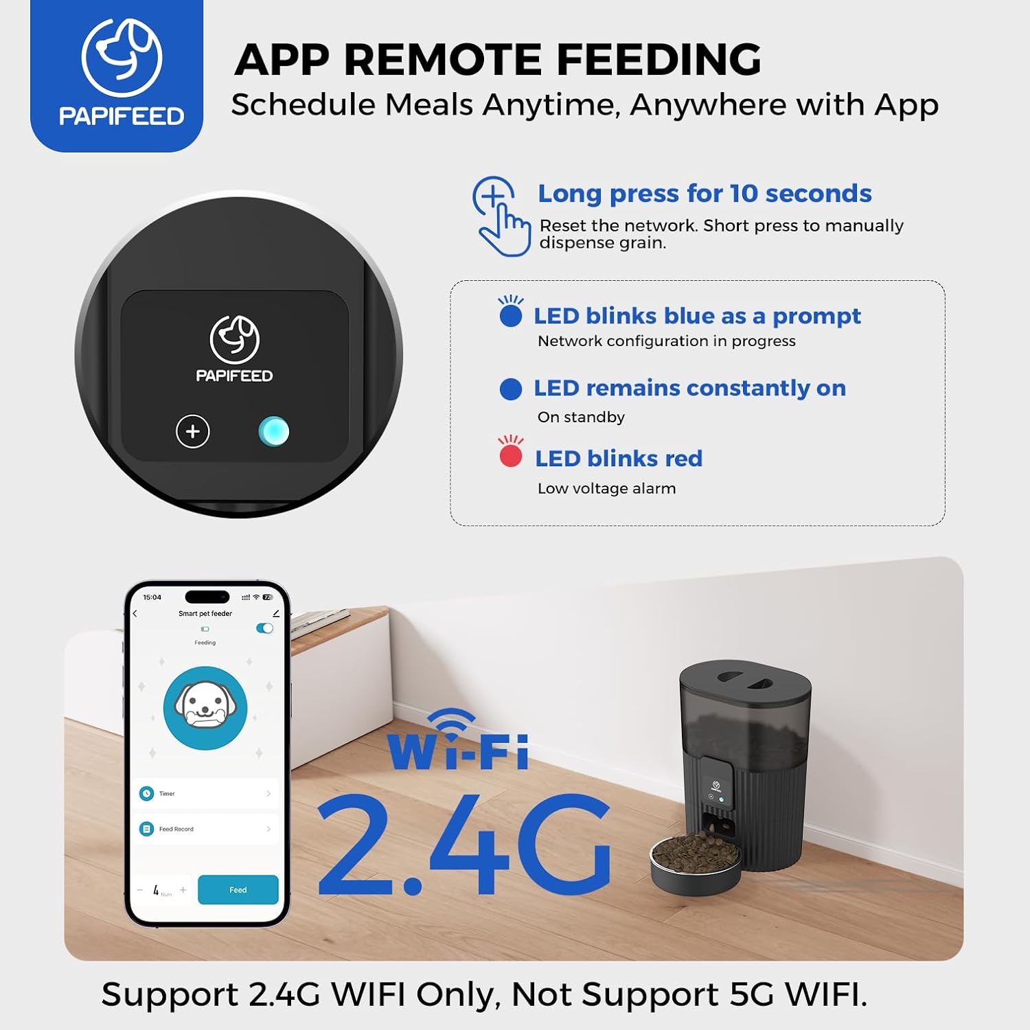 Automatic Cat Feeders with APP: Wifi Pet Dry Food Dispenser Compatible with Alexa & Echo,Smart Timed Auto Cat Feeder with Anti-Bite Power Cord for Cats, Dogs,Up to 10 Meals per Day(15 Cups