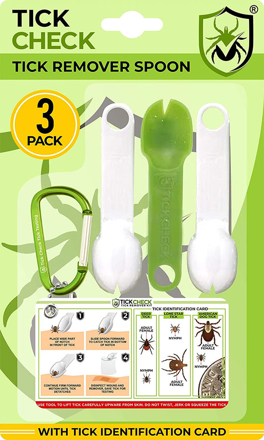 3 lightweight tick remover spoons with handy guide and carabiner for safe, easy removal.