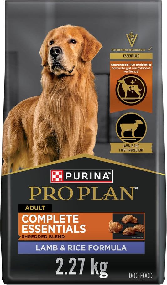 Purina Complete Essentials: Lamb & Rice dry dog food (2.72kg). Shredded blend, complete nutrition.