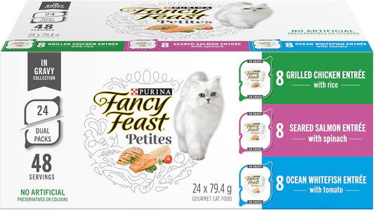 Petites Wet Cat Food, in Gravy Collection Variety Pack 2 Flavours - 79.4 G Tray (12 Pack)