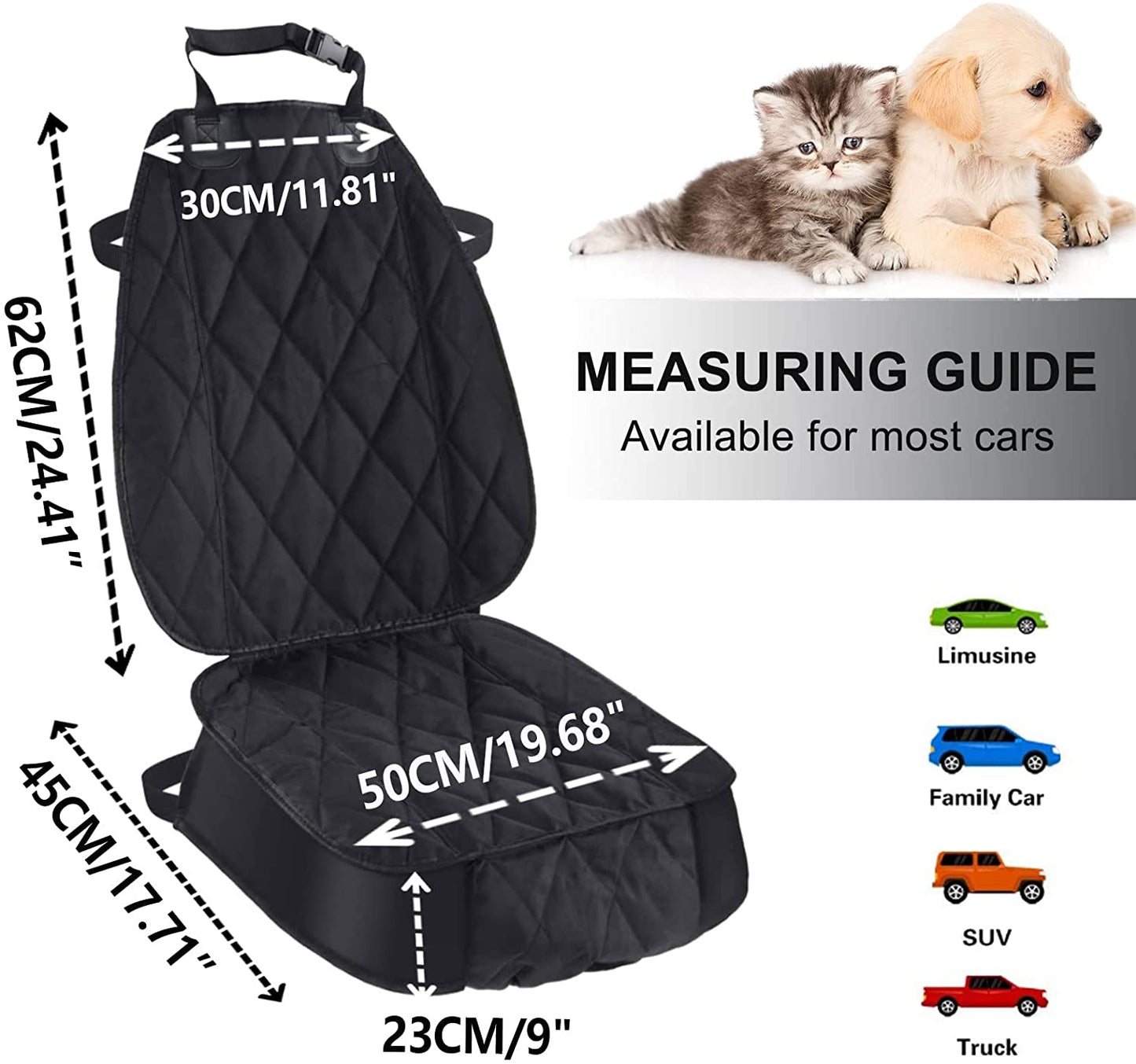 Thick, waterproof, non-slip dog seat covers for cars, trucks, SUVs. Converts for full front &  back seat protection!