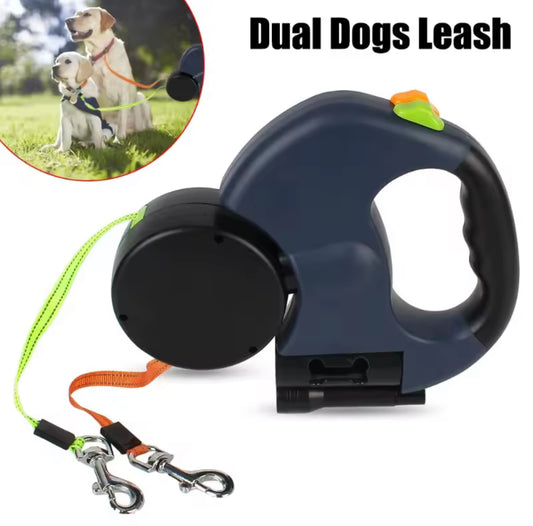 Double Dog Leash Light Retractable Roulette Double End Leash Portable Rotating Pet Leash for 2 Dogs Walking Pet Supplies