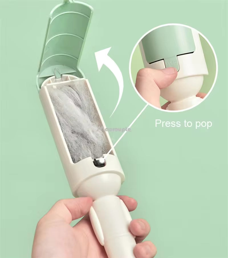 Effortless electrostatic brush: self-cleaning, multi-purpose pet hair remover.