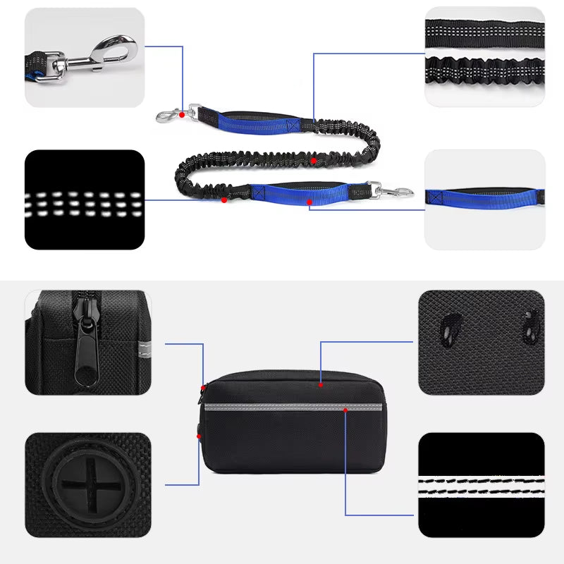 This multifunctional sports waist bag has an extended, thickened leash for hands-free dog walking and running.