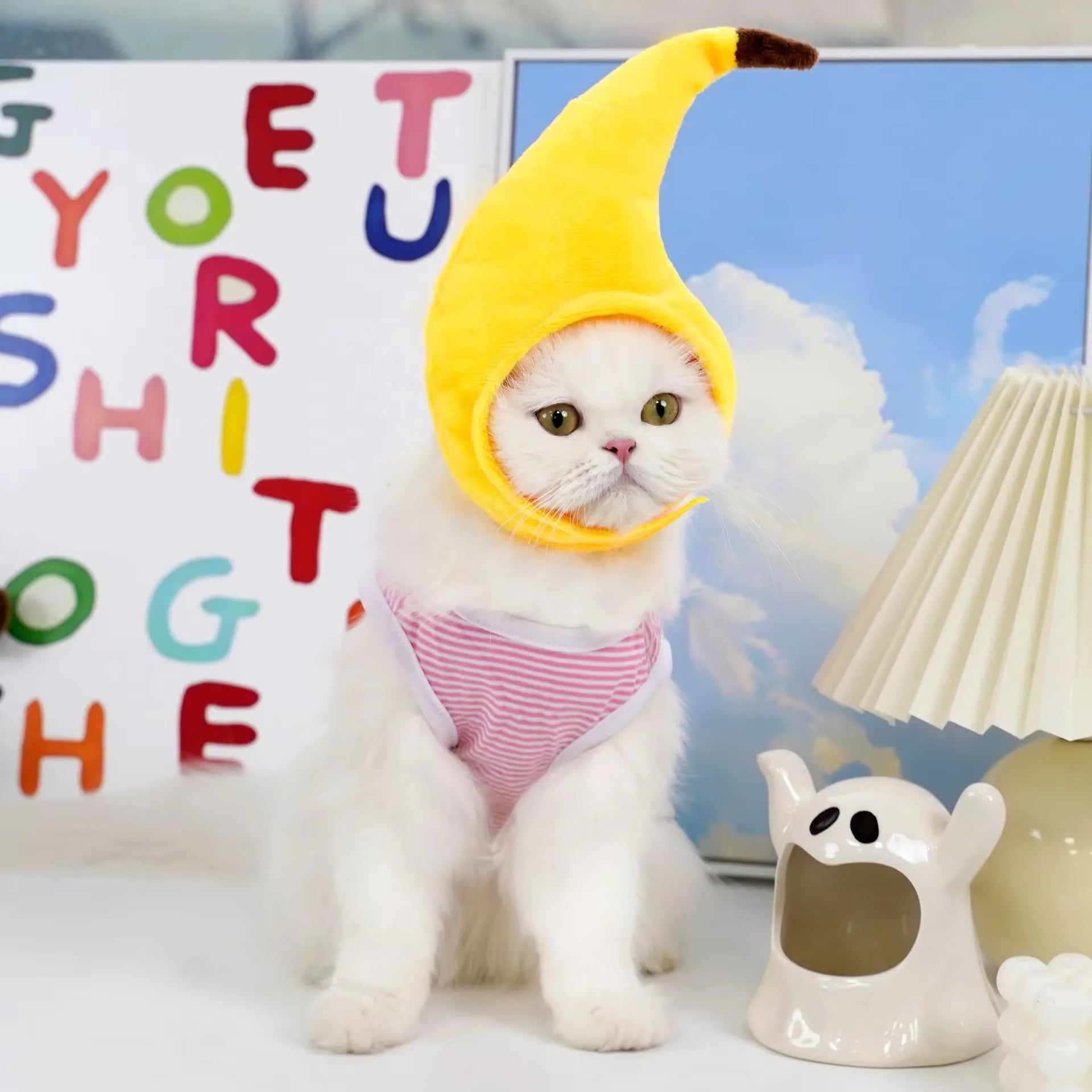 Cute Cat Turkey Hat Funny Hand-Made Banana Puppy Caps Pets Halloween Party Cosplay Headwear Adjiustable Cat Hat Hair Decoration